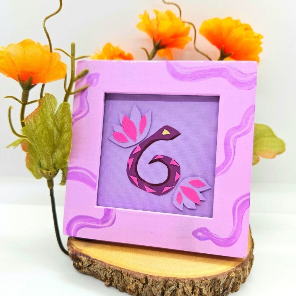 Unique Painted Frame Whimsical Handmade Paper Snake